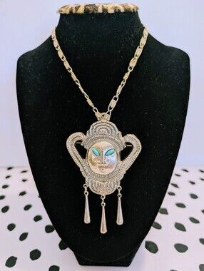 Vintage Large Ethnic Tibetan Style Silver Tone Pendant Brooch/ Necklace